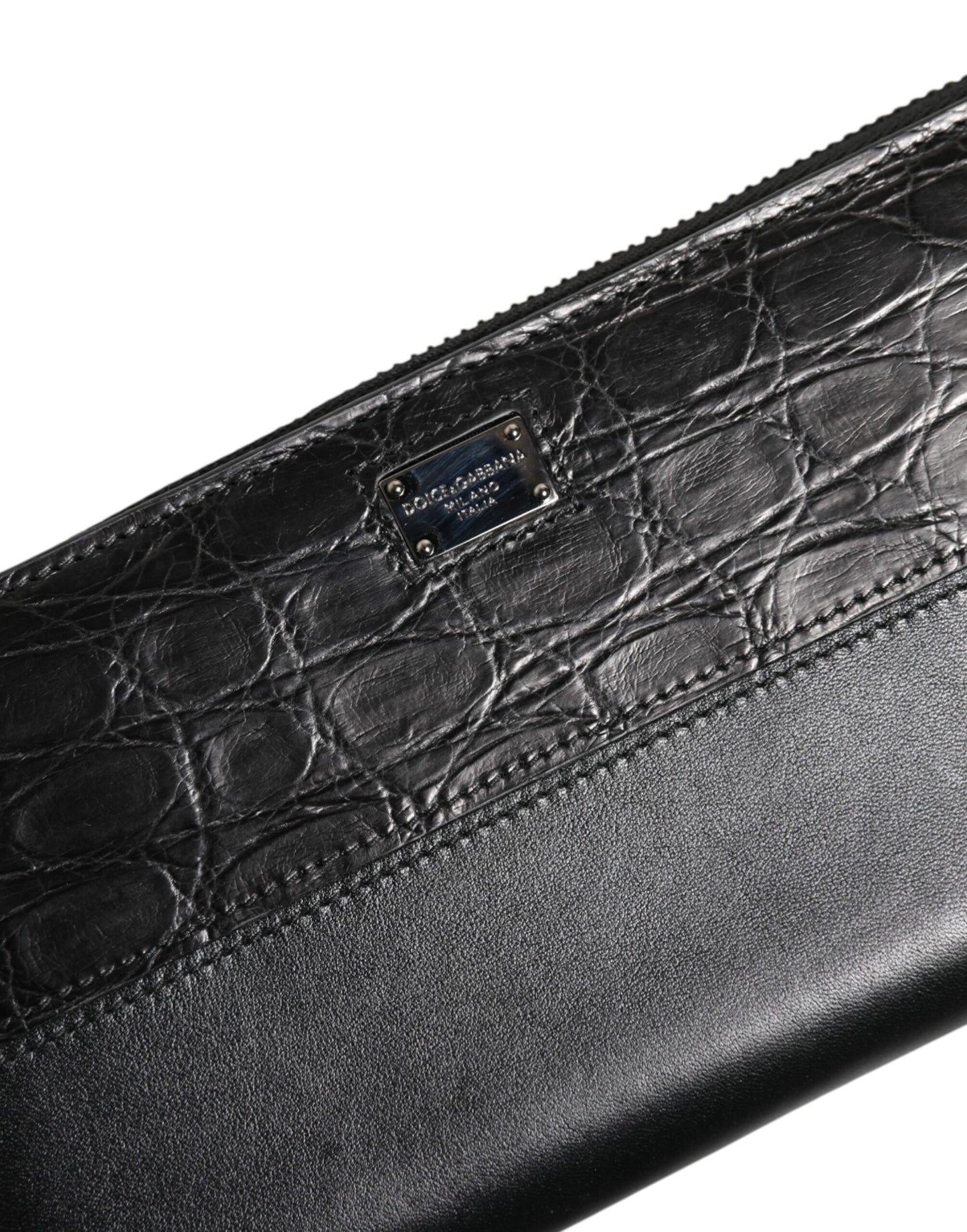 Cardholder Wallet by Dolce & Gabbana for men in caiman & calf leather black presents a streamlined silhouette, showcasing the sophisticated design of the Caiman Calf Leather Cardholder Wallet collection with functional card-organization zip-around coin-purse.