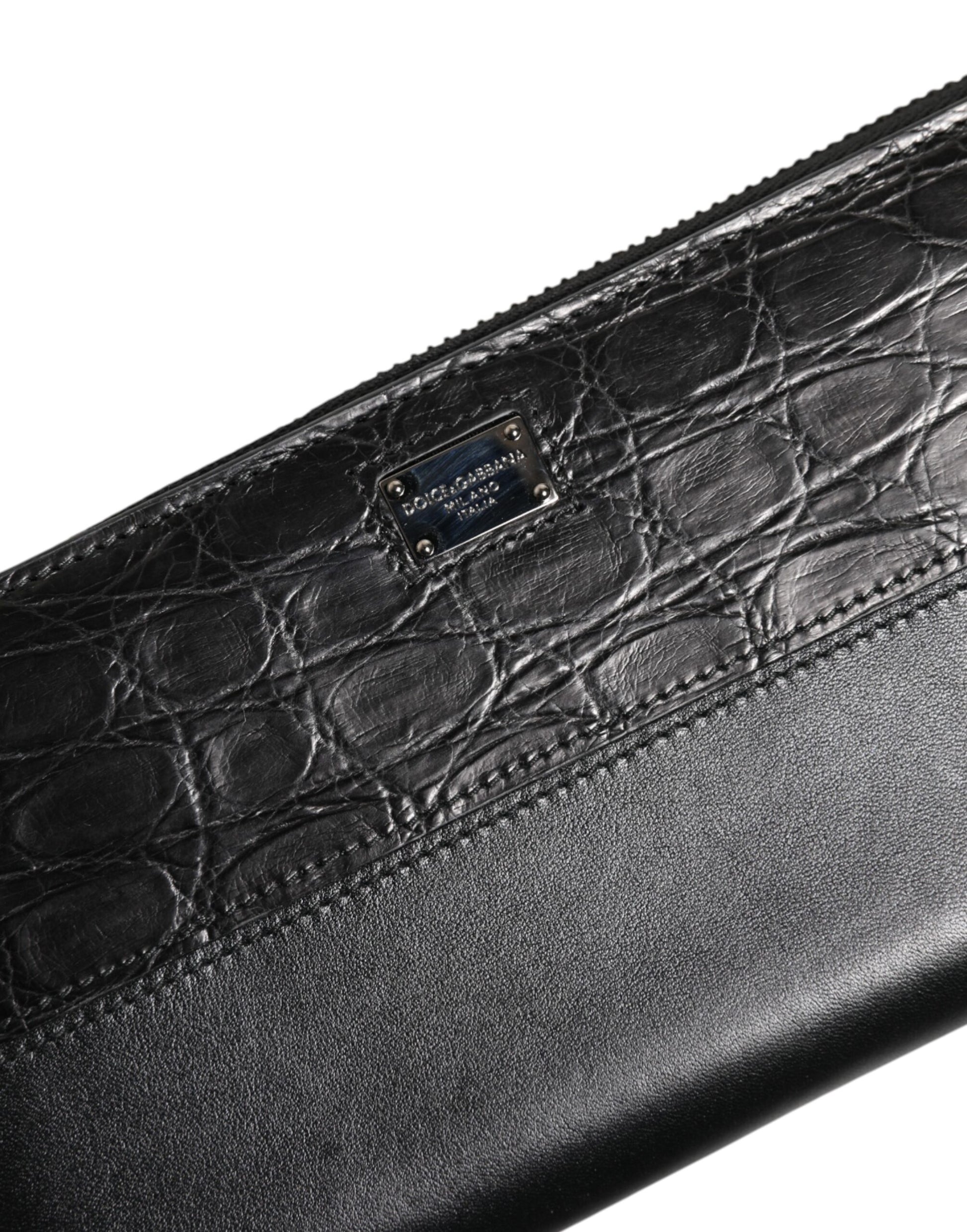 Cardholder Wallet by Dolce & Gabbana for men in caiman & calf leather black presents a streamlined silhouette, showcasing the sophisticated design of the Caiman Calf Leather Cardholder Wallet collection with functional card-organization zip-around coin-purse.