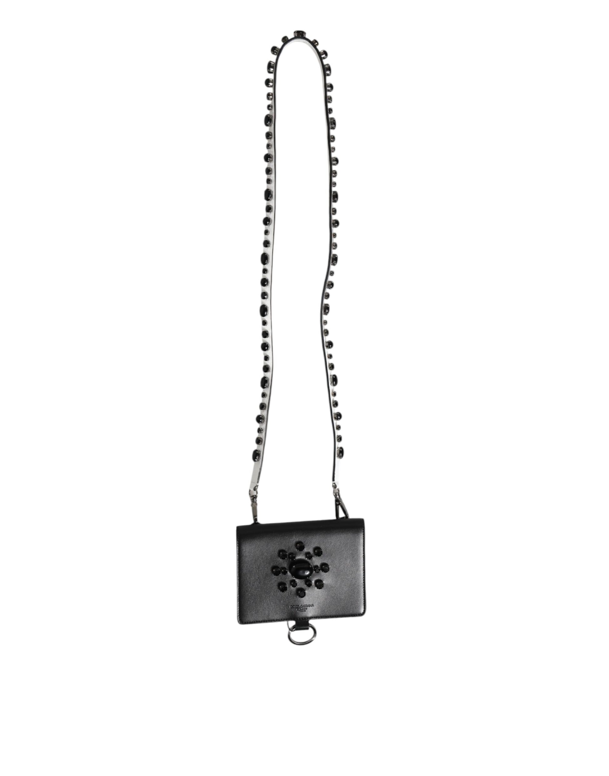 Cardholder Wallet by Dolce & Gabbana for women in brass crystal & calf leather black & silver showcases a refined silhouette, artfully capturing the essence of the refined Brass Crystal Calf Leather Cardholder Wallet design with functional card-organization.