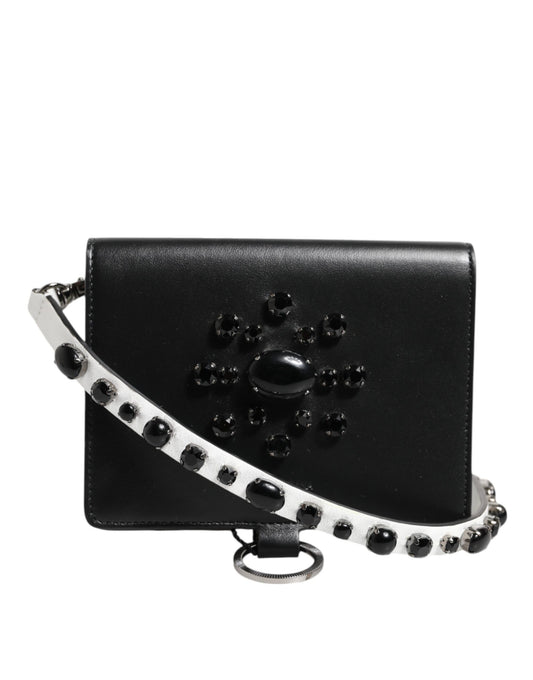 Cardholder Wallet by Dolce & Gabbana for women in brass crystal & calf leather black & silver features a streamlined silhouette, showcasing the streamlined Brass Crystal Calf Leather Cardholder Wallet design with sophisticated card-organization for a premium look.