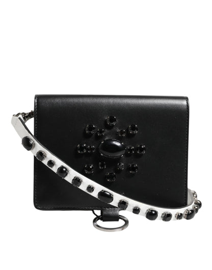 Cardholder Wallet by Dolce & Gabbana for women in brass crystal & calf leather black & silver presents a refined silhouette, artfully capturing the essence of the Brass Crystal Calf Leather Cardholder Wallet design with sophisticated card-organization for a refined look.