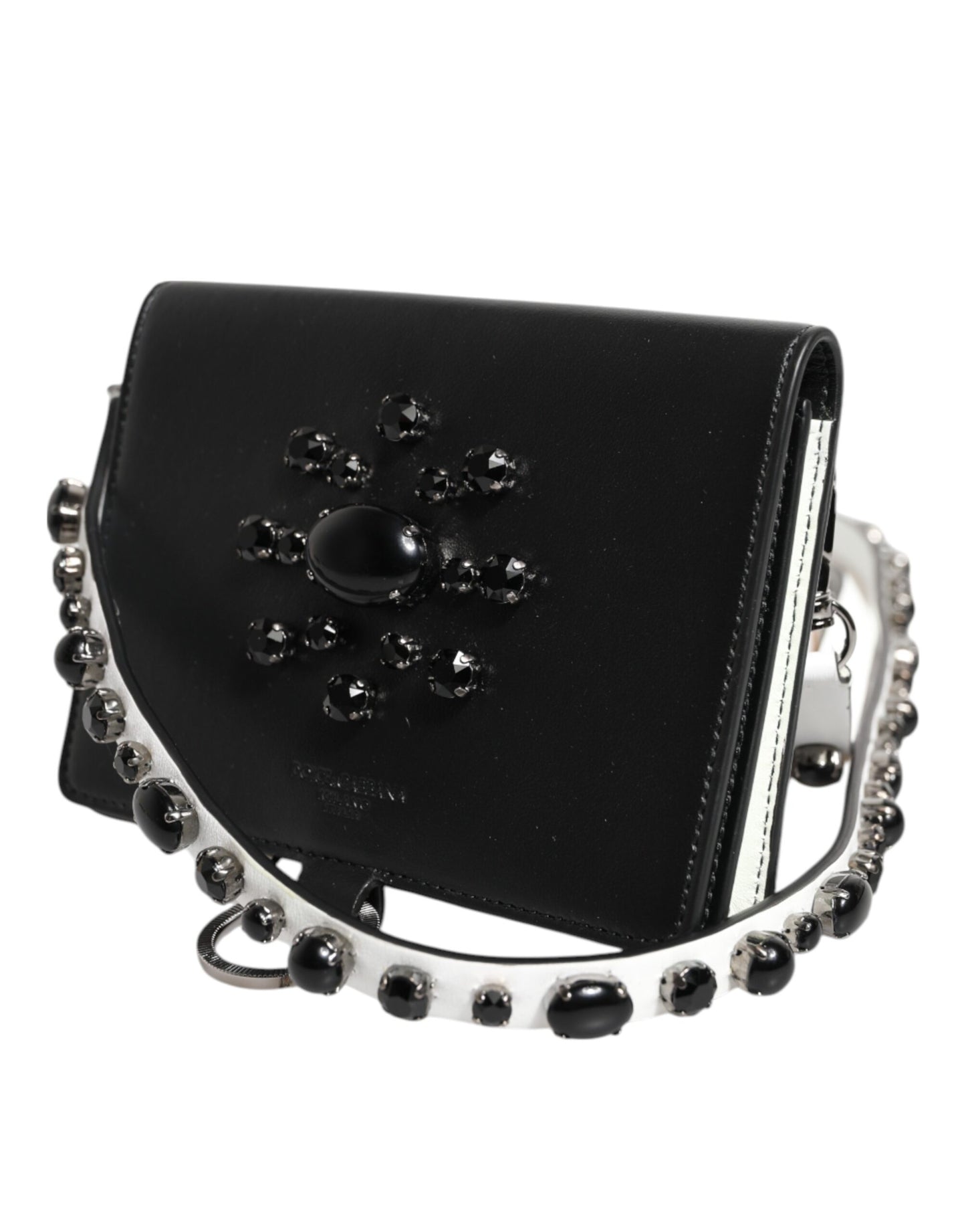 Cardholder Wallet by Dolce & Gabbana for women in brass crystal & calf leather black & silver presents a architectural silhouette from the Brass Crystal Calf Leather Cardholder Wallet collection, showcasing architectural card-organization for a architectural finish.