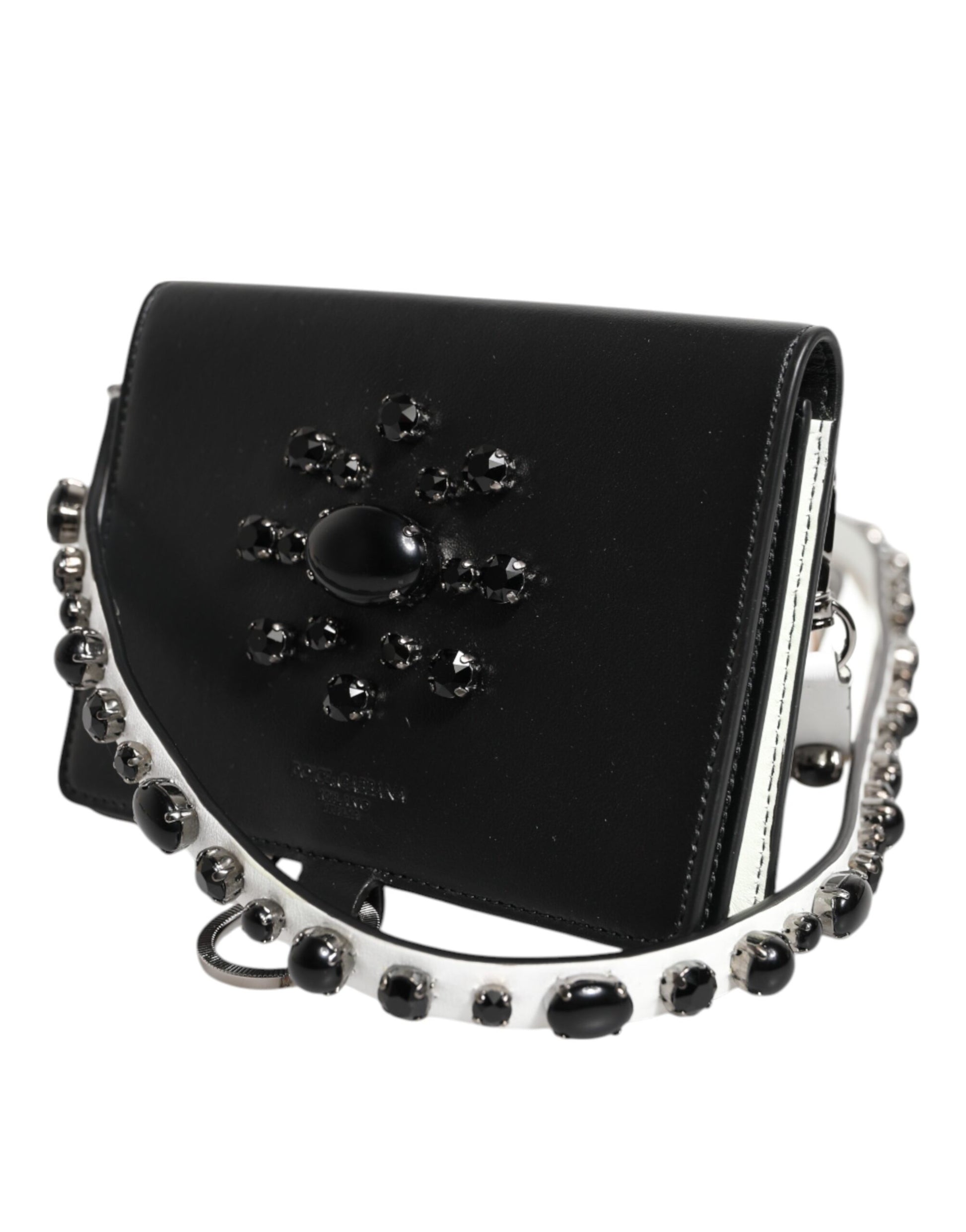 Cardholder Wallet by Dolce & Gabbana for women in brass crystal & calf leather black & silver presents a architectural silhouette from the Brass Crystal Calf Leather Cardholder Wallet collection, showcasing architectural card-organization for a architectural finish.