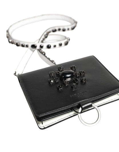 Cardholder Wallet by Dolce & Gabbana for women in brass crystal & calf leather black & silver features a streamlined silhouette, showcasing the streamlined Brass Crystal Calf Leather Cardholder Wallet design with sophisticated card-organization for a premium look.