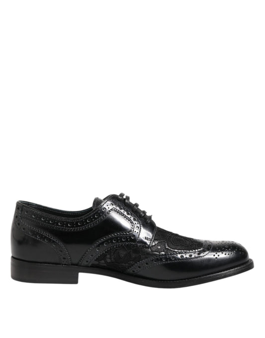 Dolce & Gabbana Unisex Calf & Lamb Leather Cotton Nylon Viscose Derby Lace-Up Shoes - Black Floral Signature