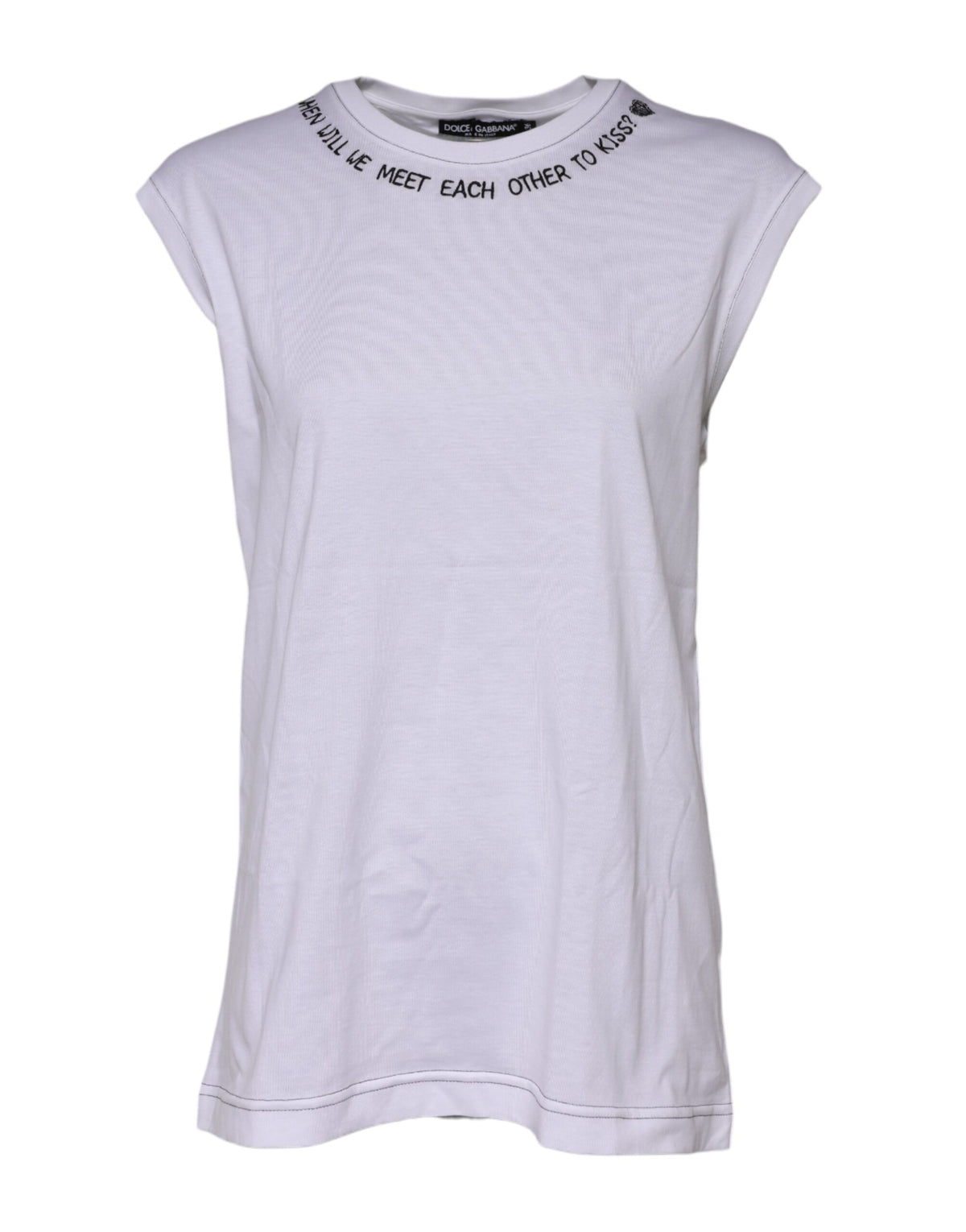 Dolce & Gabbana Women's Sleeveless Round Neck Cotton T-Shirt - White Print