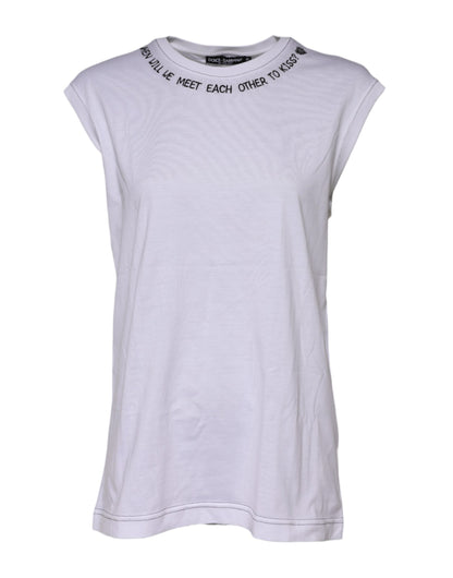 Dolce & Gabbana Women's Sleeveless Round Neck Cotton T-Shirt - White Print