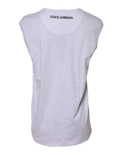 Dolce & Gabbana Women's Sleeveless Round Neck Cotton T-Shirt - White Print