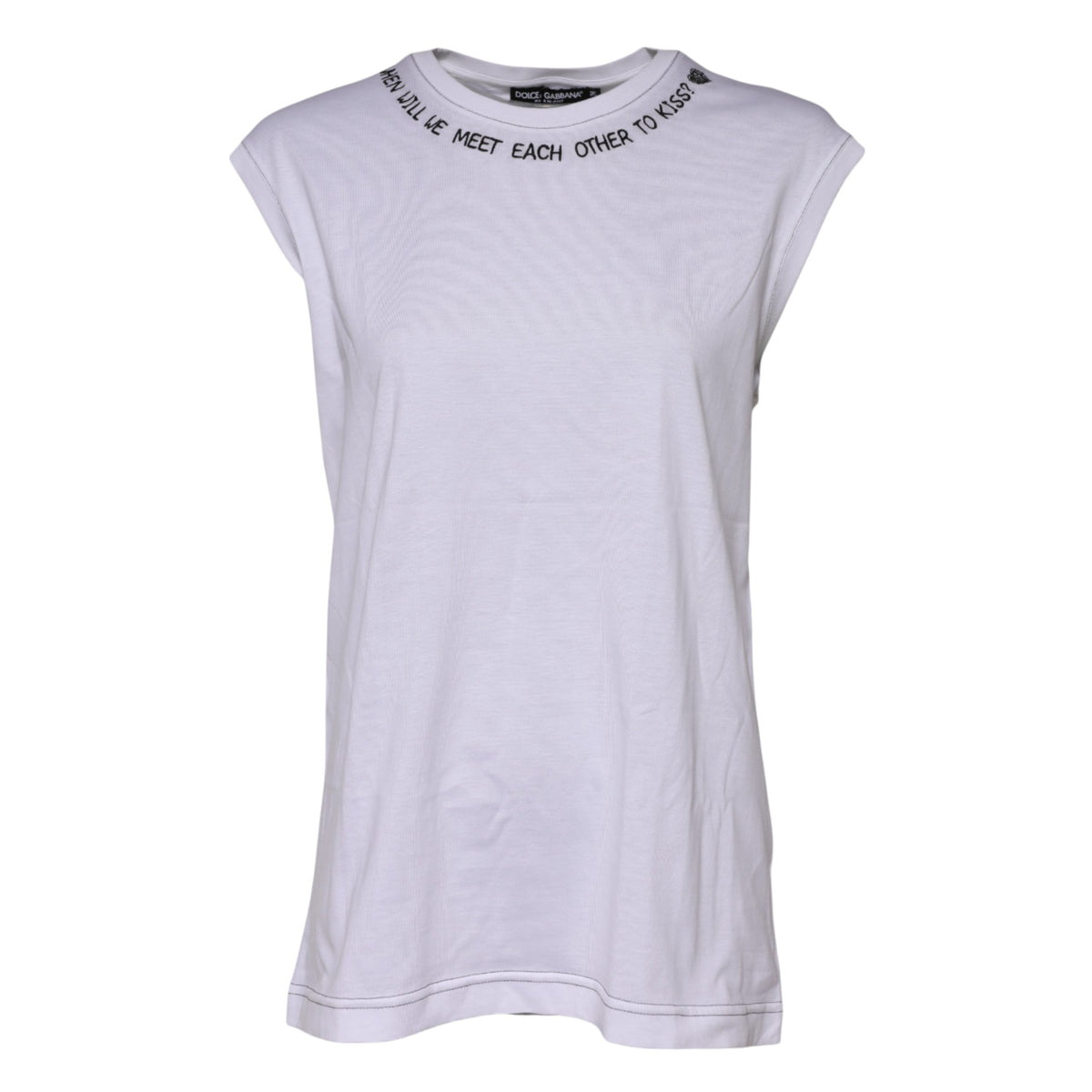 Dolce & Gabbana Women's Sleeveless Round Neck Cotton T-Shirt - White Print
