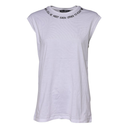 Dolce & Gabbana Women's Sleeveless Round Neck Cotton T-Shirt - White Print