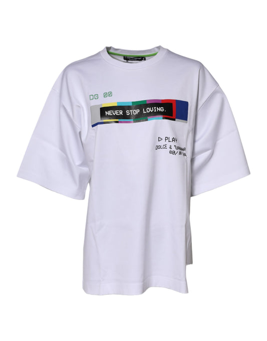 Dolce & Gabbana Play Women's Short-Sleeve Crew Neck Cotton T-Shirt - White Print