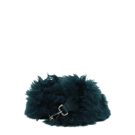 Shoulder Bag by Fendi for women in alpaca wool & leather green & silver showcases a statuesque silhouette, artfully detailed with a secure hook, organized , and versatile for a statuesque look.