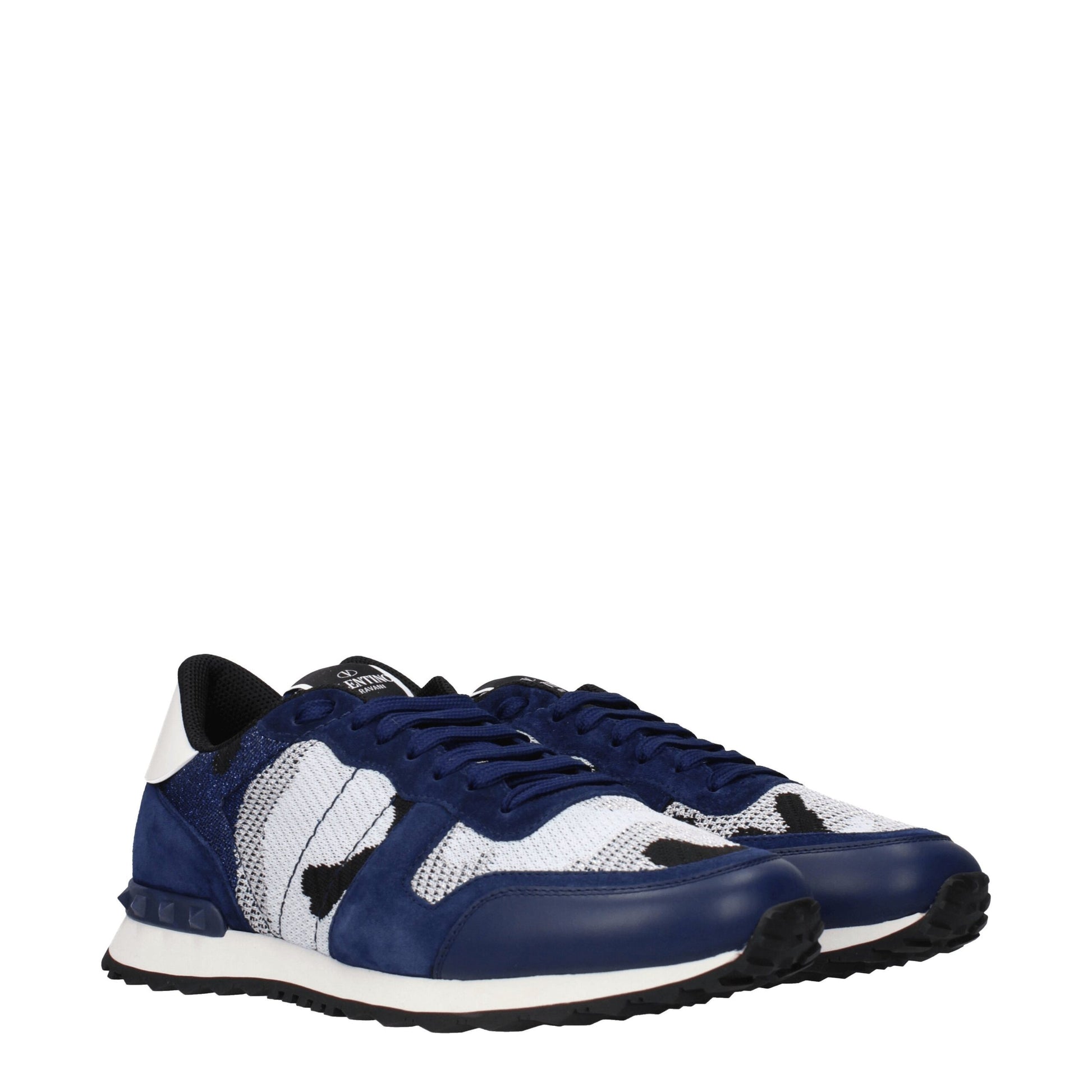 Sneakers by Valentino Garavani for men in leather blue, gray & silver features an fashionable silhouette, showcasing the premium Men's Athletic Leather Sneakers in a fashionable athletic style that offers a fashionable finish for refined style.