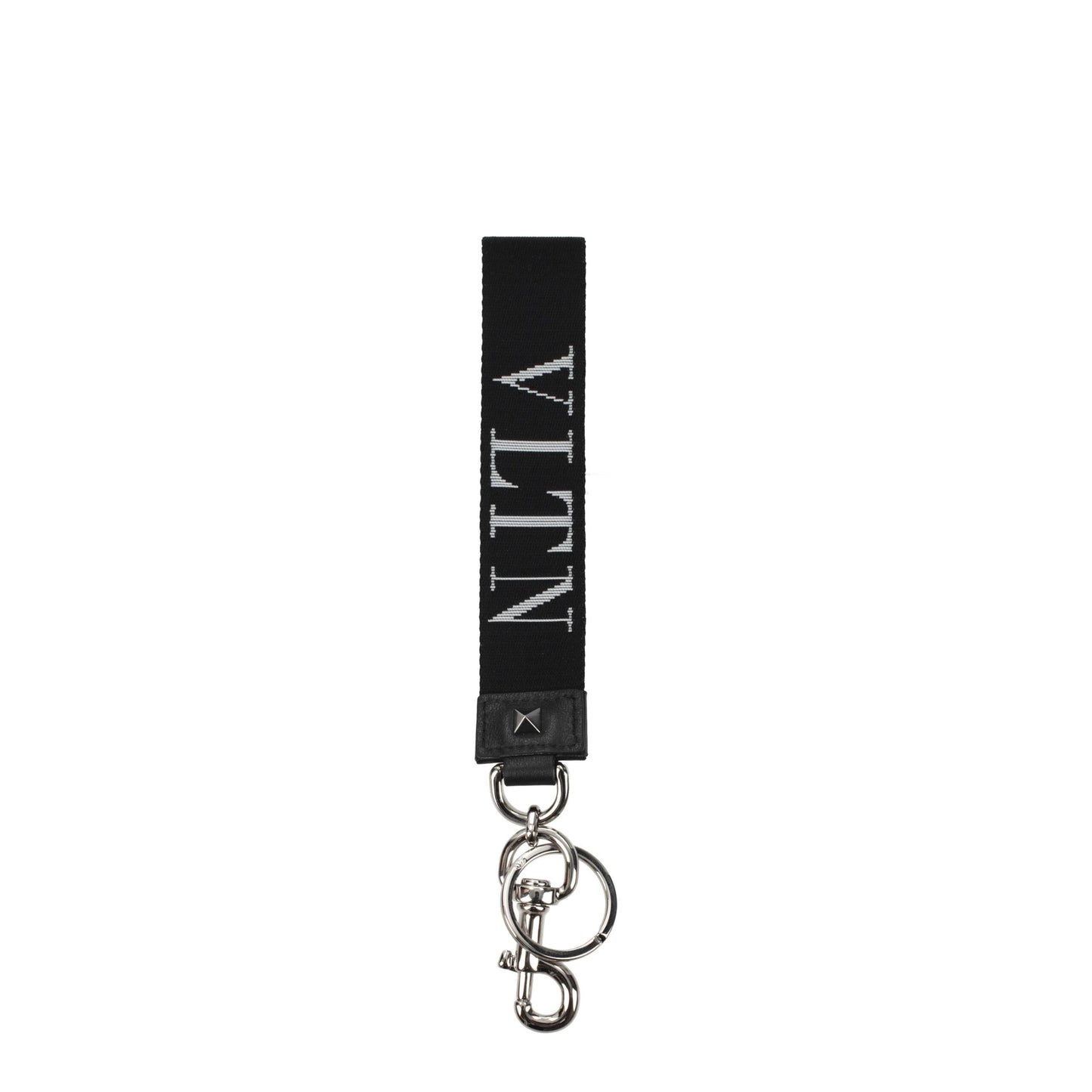 Keychain by Valentino Garavani for men in leather black, silver & white showcases a sleek silhouette, detailed with a and finished with .