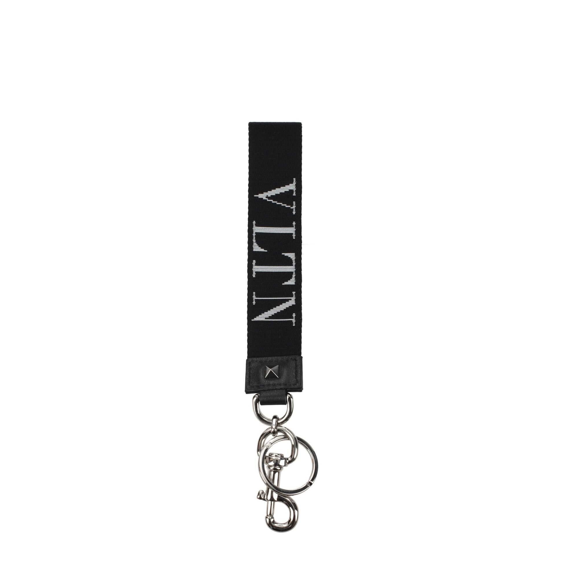 Keychain by Valentino Garavani for men in leather black, silver & white showcases a sleek silhouette, detailed with a and finished with .