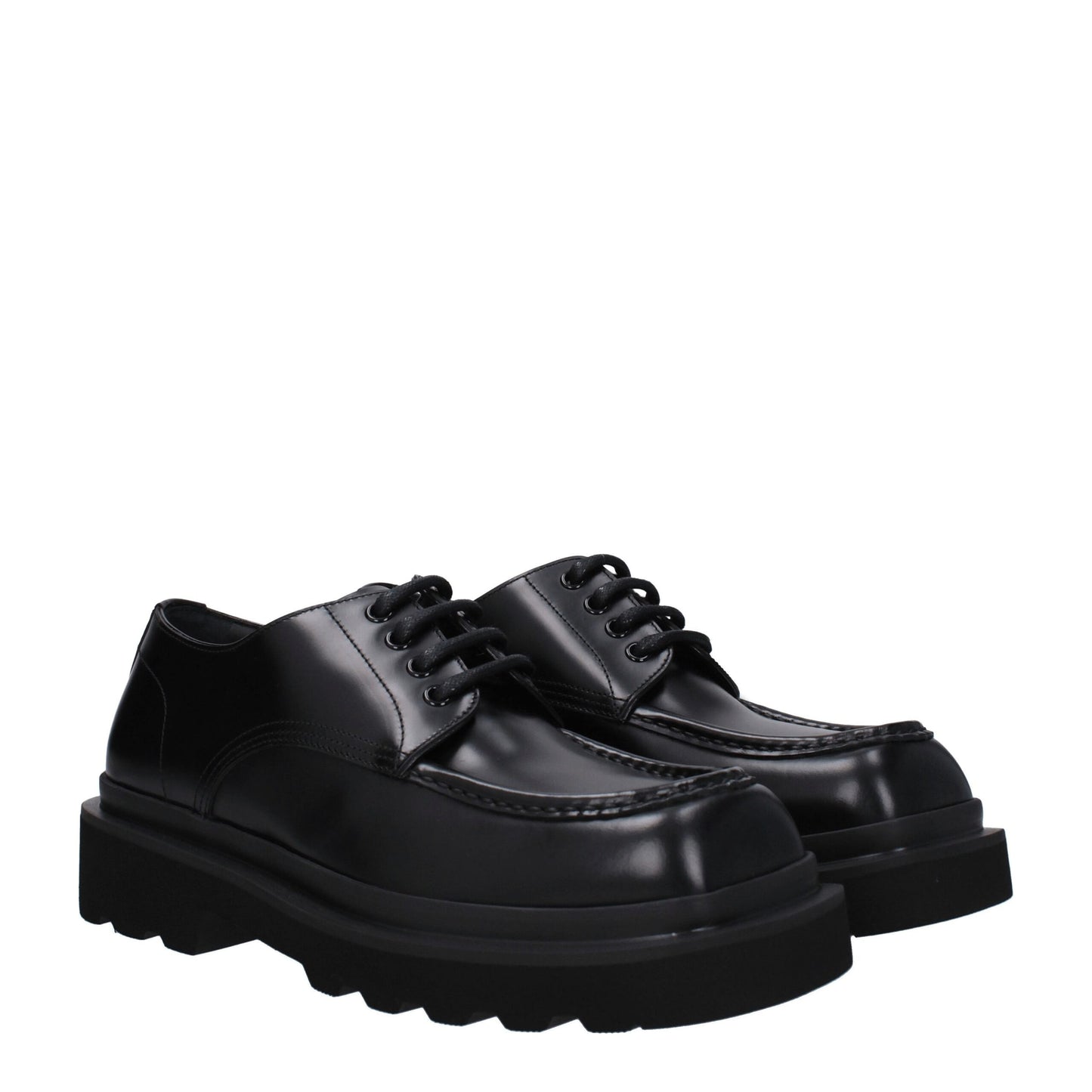 Mid-Heel Lace-Up Shoes by Dolce & Gabbana for men in leather & rubber black features an ergonomic silhouette, perfectly showcasing Men's Leather & Rubber Mid-Heel Lace-Up Shoes with its distinct 4-cm-heel mid-heel and elegant round toe style.