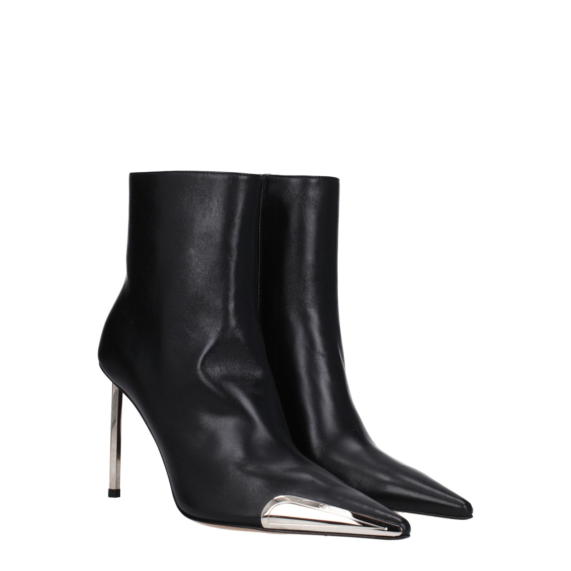 High-Heel Ankle Boots by Off-White for women in leather black, silver & white showcases a impeccable silhouette as Women's Leather High-Heel Ankle Boots, artfully defined by a impeccable high-heel 10-cm-heel and a impeccable .