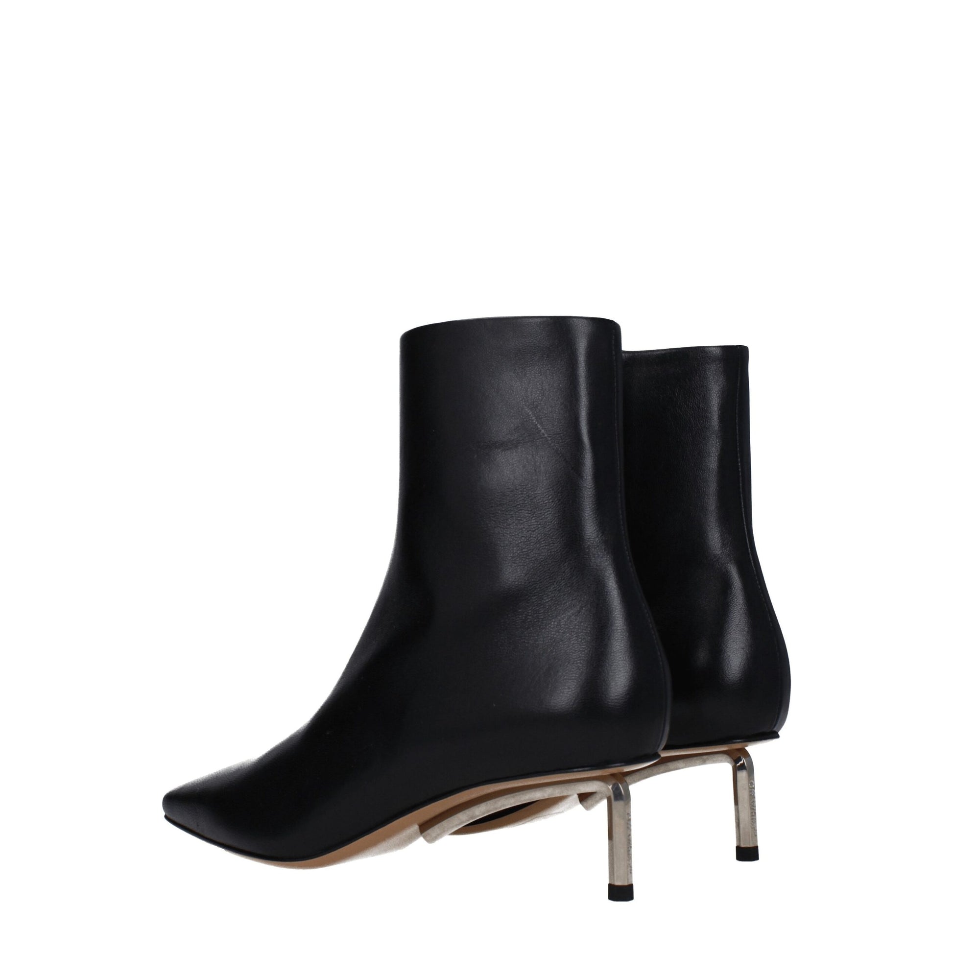 Mid-Heel Ankle Boots by Off-White for women in leather black & white features an dynamic silhouette, showcasing the dynamic Women's Leather Mid-Heel Ankle Boots design with its distinctive 5-cm-heel mid-heel and elegant square toe style.