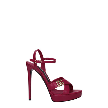 Very-High-Heel Sandals by Dolce & Gabbana for women in leather fuchsia, gold, hibiscus & pink features an exquisite silhouette, showcasing the exquisite Women's Leather Very-High-Heel Sandals with a high-heel 12-5-cm-heel very-high-heel and open toe style.