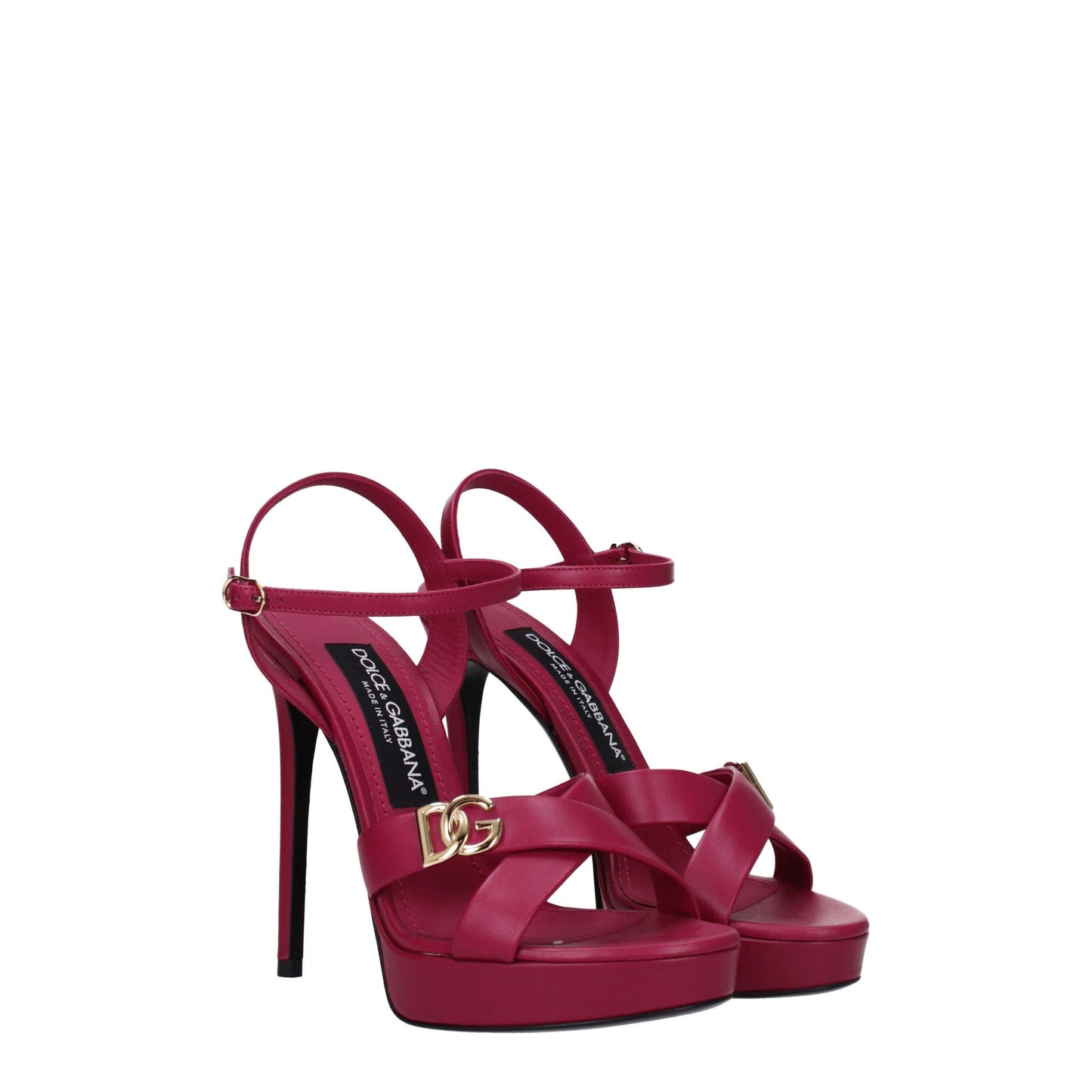Very-High-Heel Sandals by Dolce & Gabbana for women in leather fuchsia, gold, hibiscus & pink features an statuesque Women's Leather Very-High-Heel Sandals silhouette with a refined high-heel 12-5-cm-heel very-high-heel and elegant open toe style.