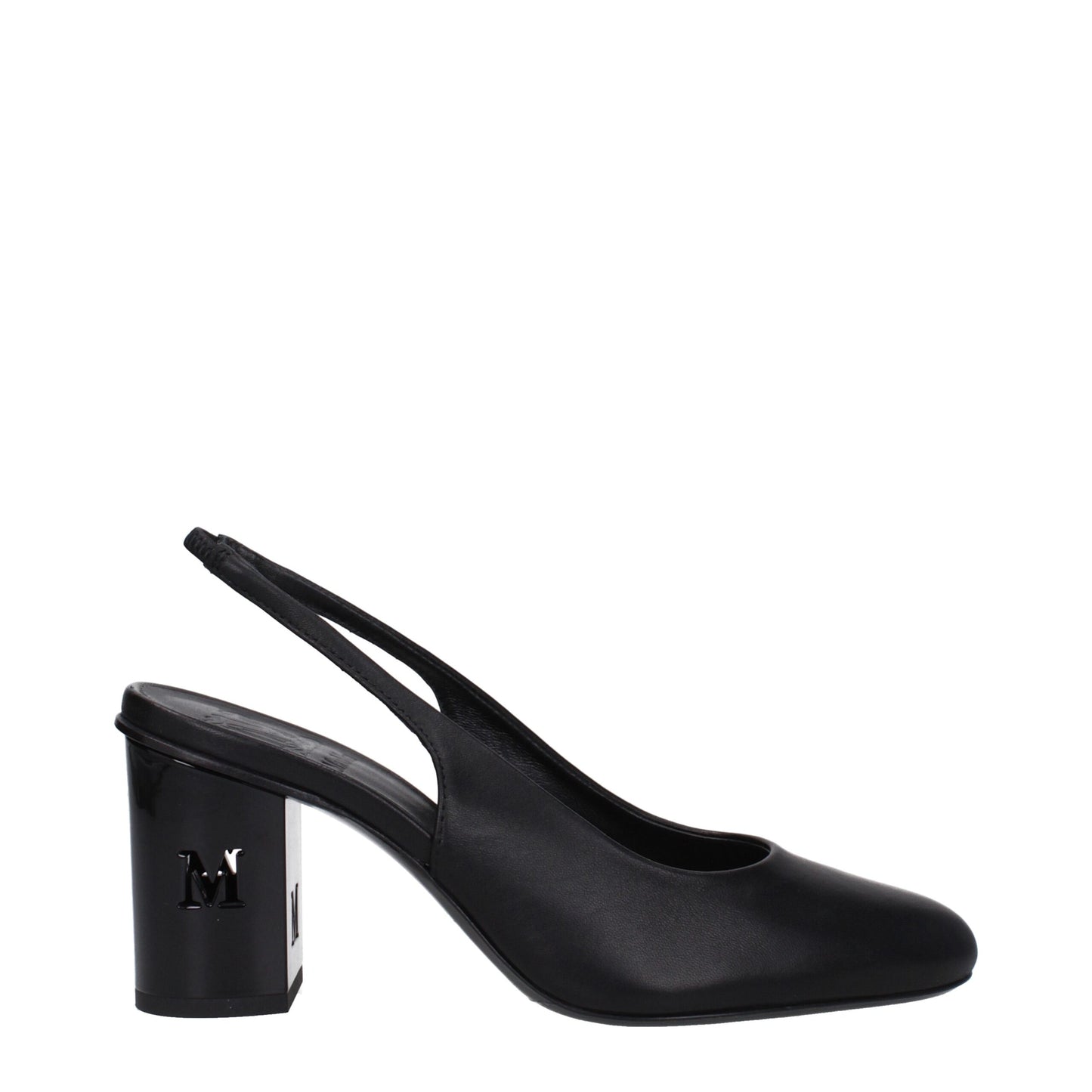 Mid-Heel High-Heel Sandals by Max Mara for women in leather and black presents a captivating silhouette, showcasing the signature style of the Women's Leather Mid-Heel High-Heel Sandals with a captivating high-heel 7-5-cm-heel mid-heel and captivating round toe style.