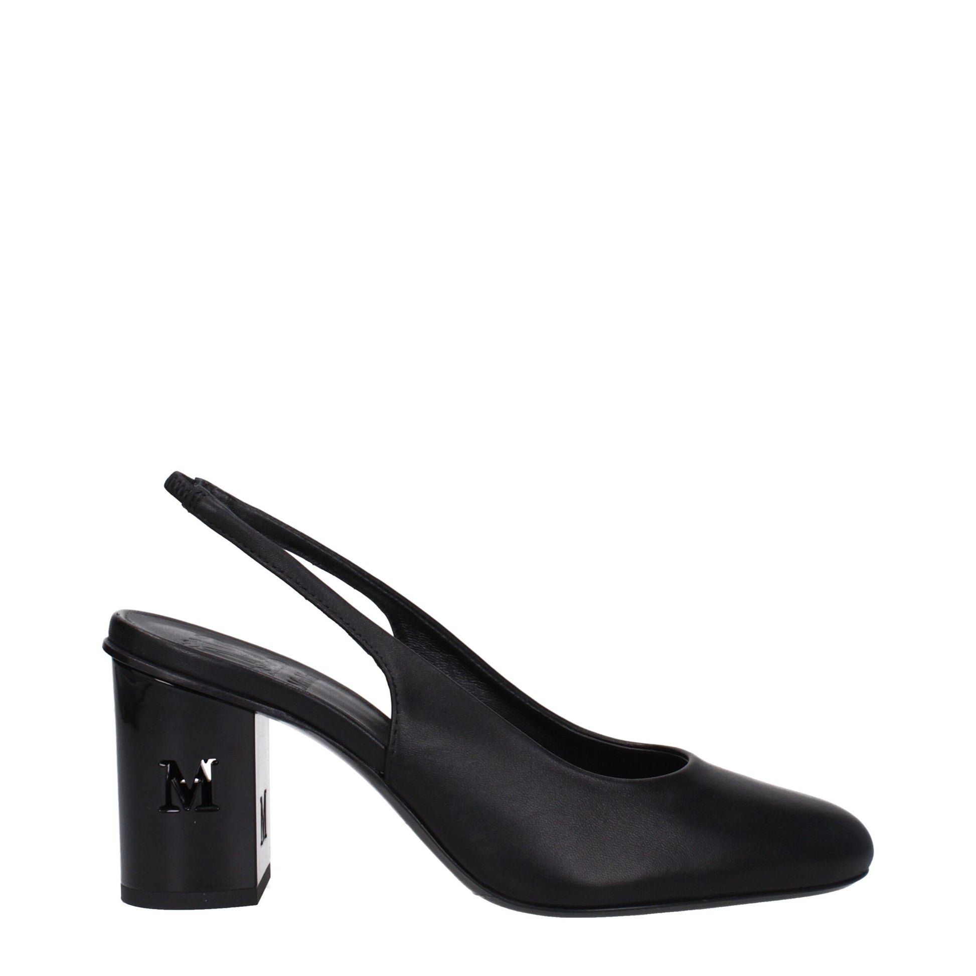 Mid-Heel High-Heel Sandals by Max Mara for women in leather and black presents a captivating silhouette, showcasing the signature style of the Women's Leather Mid-Heel High-Heel Sandals with a captivating high-heel 7-5-cm-heel mid-heel and captivating round toe style.