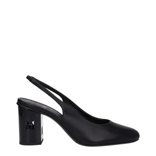 Mid-Heel High-Heel Sandals by Max Mara for women in leather and black presents a captivating silhouette, showcasing the signature style of the Women's Leather Mid-Heel High-Heel Sandals with a captivating high-heel 7-5-cm-heel mid-heel and captivating round toe style.