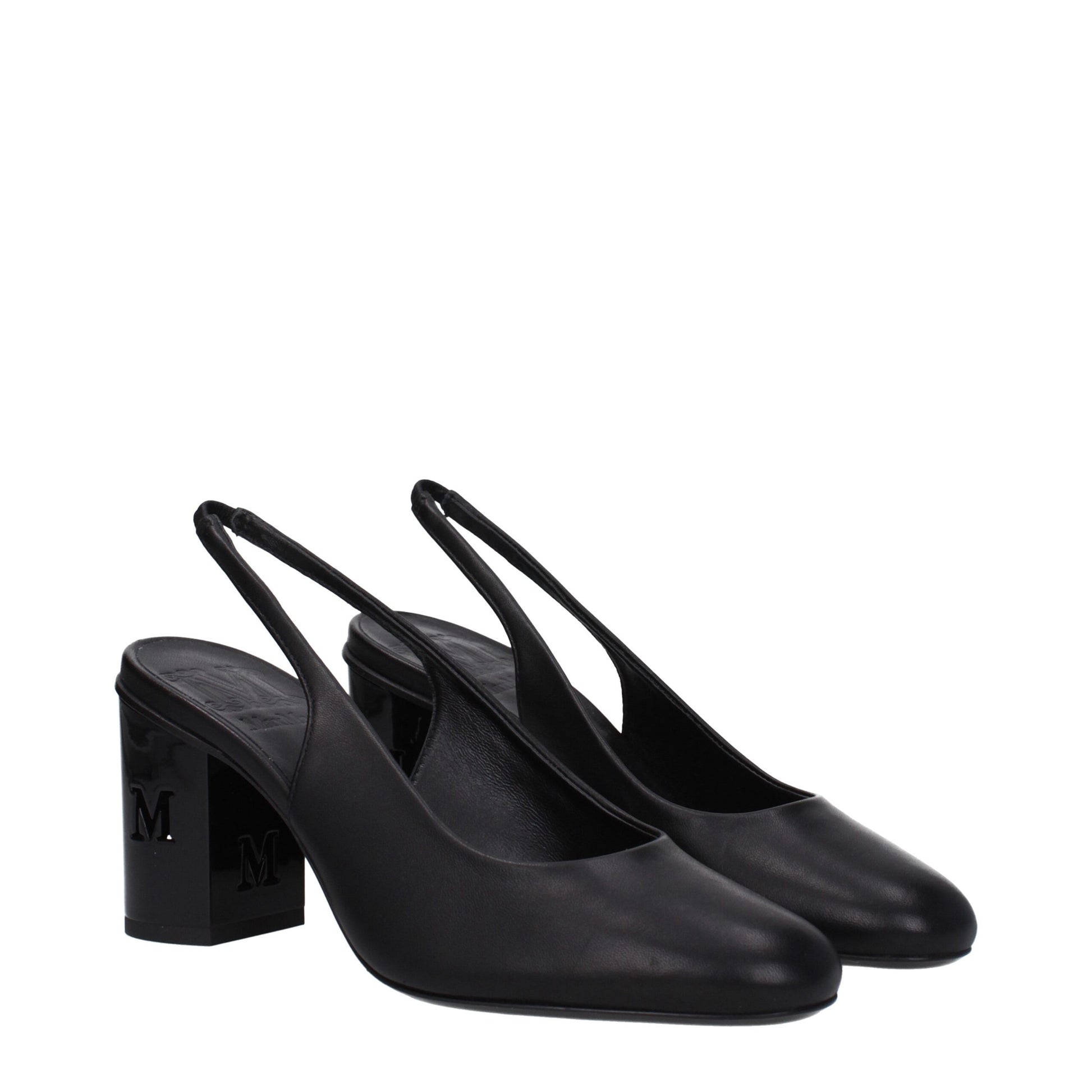 Mid-Heel High-Heel Sandals by Max Mara for women in leather black features an exquisite silhouette, showcasing the exquisite Women's Leather Mid-Heel High-Heel Sandals with a high-heel 7-5-cm-heel mid-heel and round toe style.
