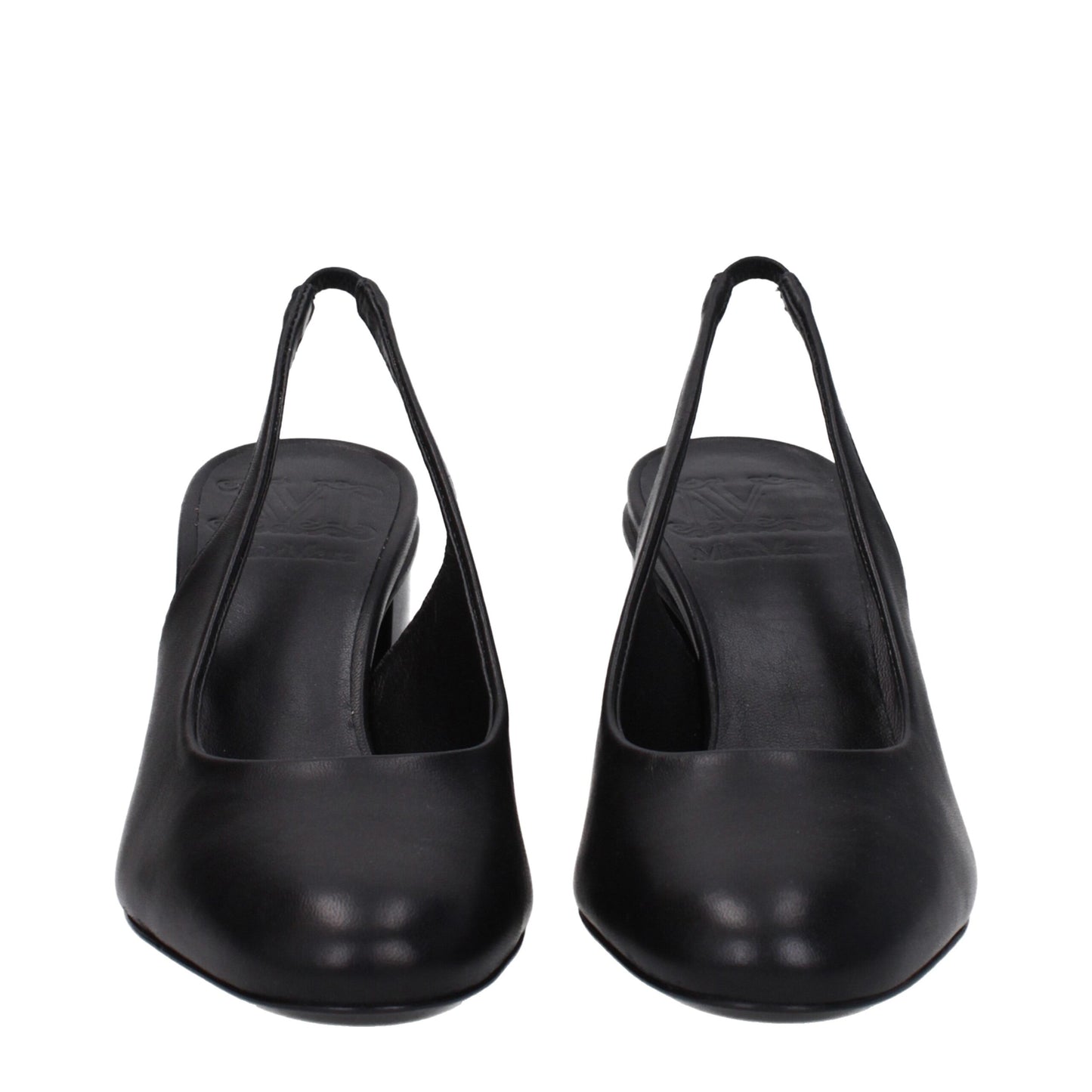 Mid-Heel High-Heel Sandals by Max Mara for women in leather black features an architectural design from the Women's Leather Mid-Heel High-Heel Sandals collection, defined by a architectural high-heel 7-5-cm-heel mid-heel and round toe style for a architectural finish.