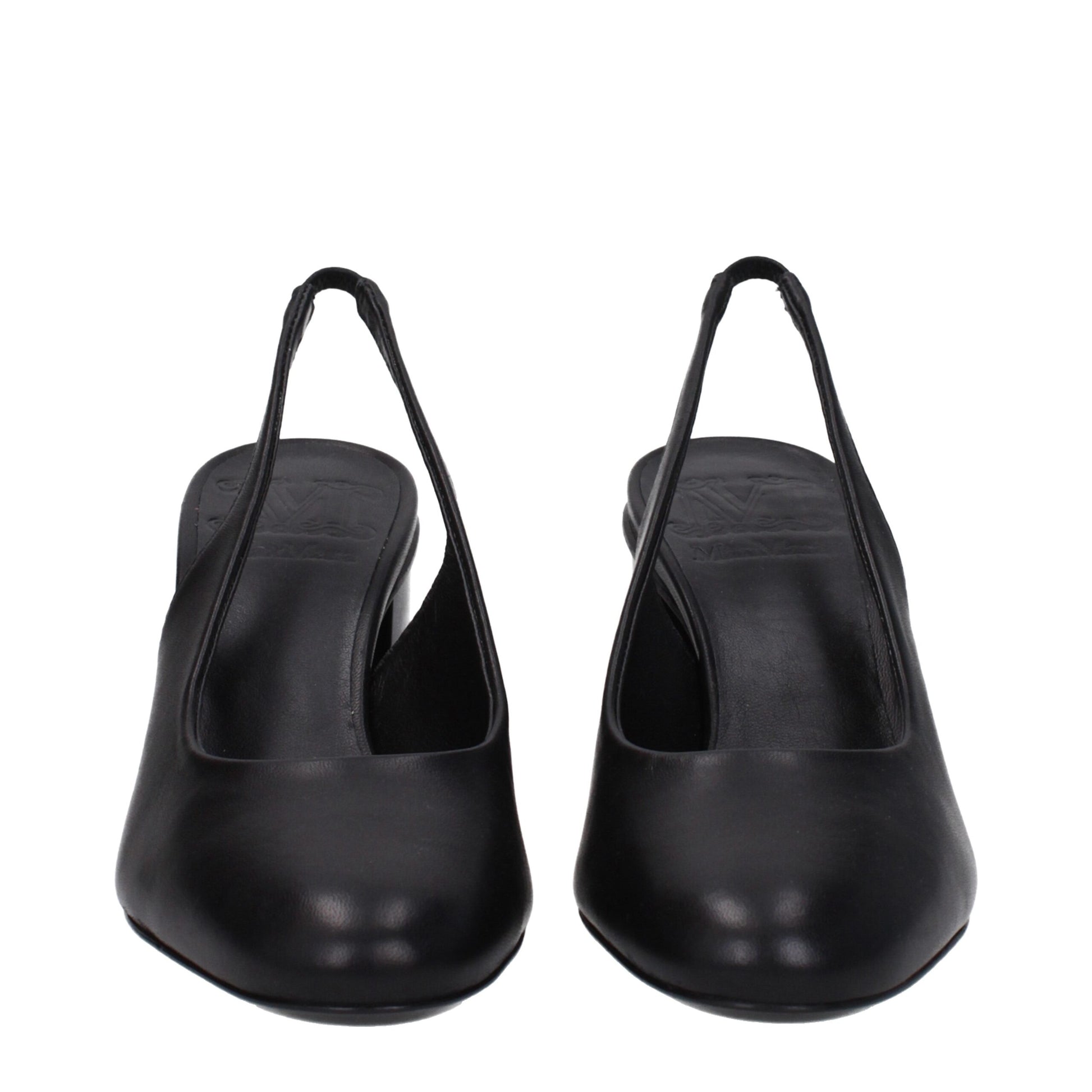 Mid-Heel High-Heel Sandals by Max Mara for women in leather black features an architectural design from the Women's Leather Mid-Heel High-Heel Sandals collection, defined by a architectural high-heel 7-5-cm-heel mid-heel and round toe style for a architectural finish.