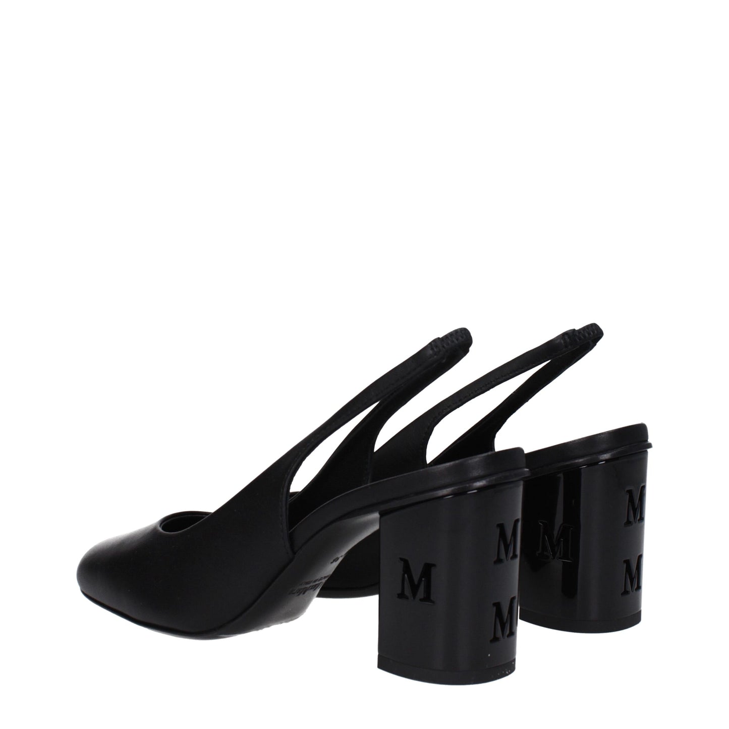 Mid-Heel High-Heel Sandals by Max Mara for women in leather and black presents a captivating silhouette, showcasing the signature style of the Women's Leather Mid-Heel High-Heel Sandals with a captivating high-heel 7-5-cm-heel mid-heel and captivating round toe style.