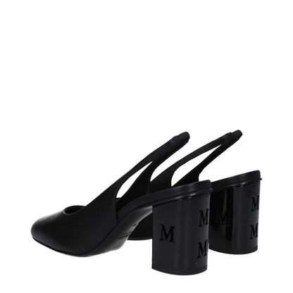Mid-Heel High-Heel Sandals by Max Mara for women in leather and black presents a captivating silhouette, showcasing the signature style of the Women's Leather Mid-Heel High-Heel Sandals with a captivating high-heel 7-5-cm-heel mid-heel and captivating round toe style.