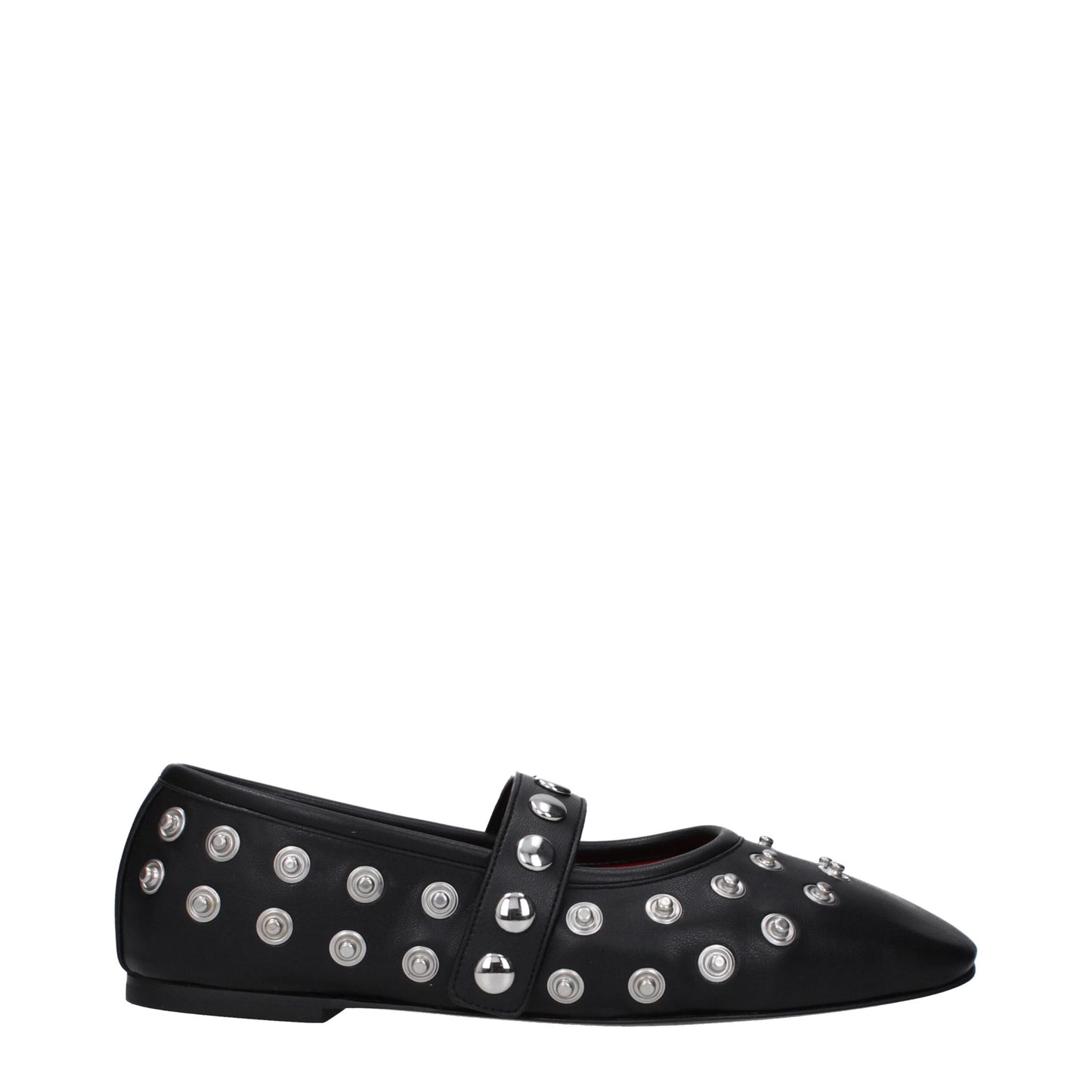 Ballet Flat Shoes by Stella McCartney for women in leather & rubber black & silver showcases a resplendent Women's Leather & Rubber Ballet Flat Shoes aesthetic with a and round toe style.