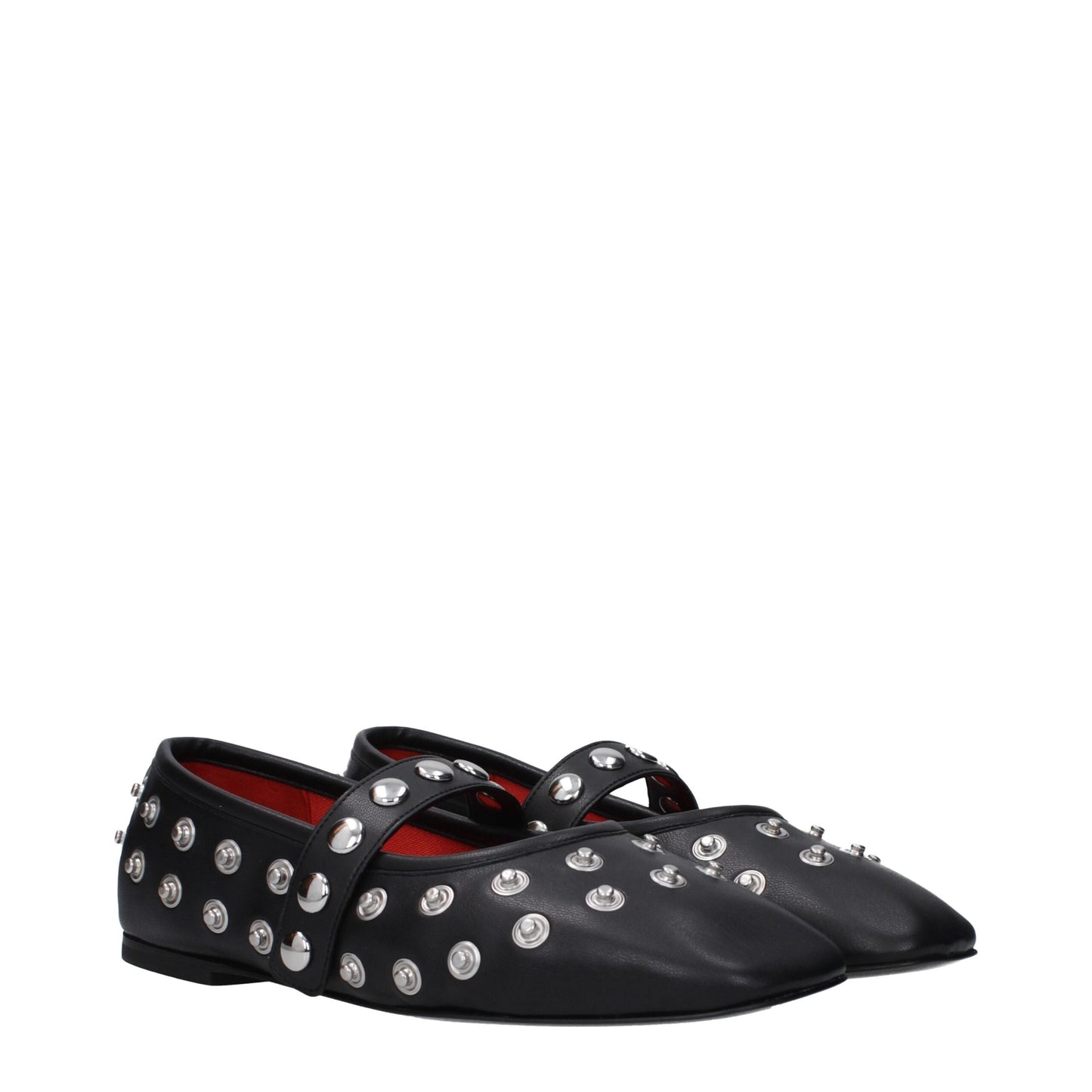 Ballet Flat Shoes by Stella McCartney for women in leather & rubber black & silver presents a effortless chic silhouette, showcasing the Women's Leather & Rubber Ballet Flat Shoes design with a effortless chic and round toe style for a sophisticated look.