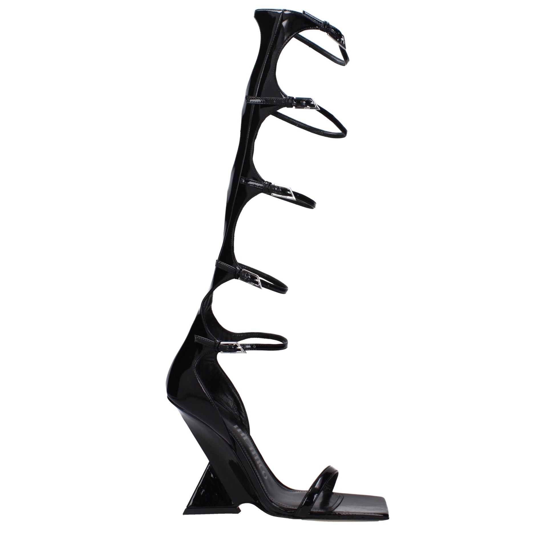 Wedge Stiletto Boots by The Attico for women in patent leather black showcases a ergonomic silhouette from the Women's Patent Leather Wedge Stiletto Boots collection, featuring a ergonomic stiletto wedge and a ergonomic open toe style.