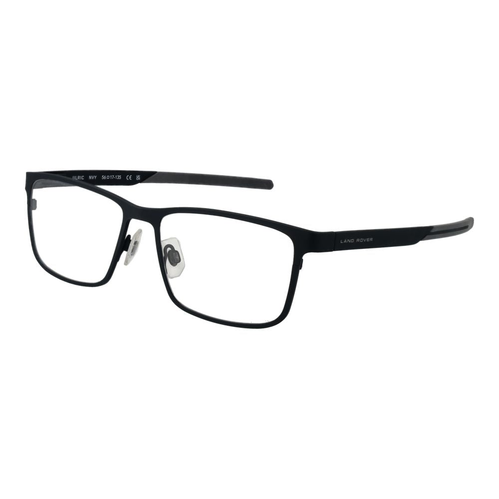 Eyeglasses Frames by Land Rover for men in stainless steel black showcases a reflective silhouette, artfully incorporating a sophisticated black coloured frame with a distinct full-frame frame design.