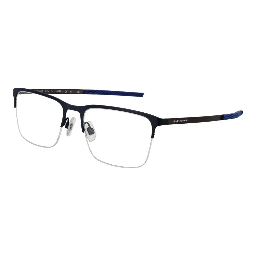 Eyeglasses Frames by Land Rover for men in stainless steel blue features a refined silhouette, showcasing a refined blue coloured frame and half-frame frame design for a sophisticated, premium look.