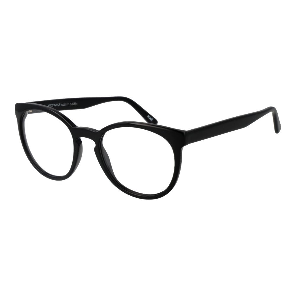 Eyeglasses Frames by Andy Wolf for unisex in acetate black showcases a reflective silhouette, artfully incorporating a sophisticated black coloured frame with a distinct full-frame frame design.