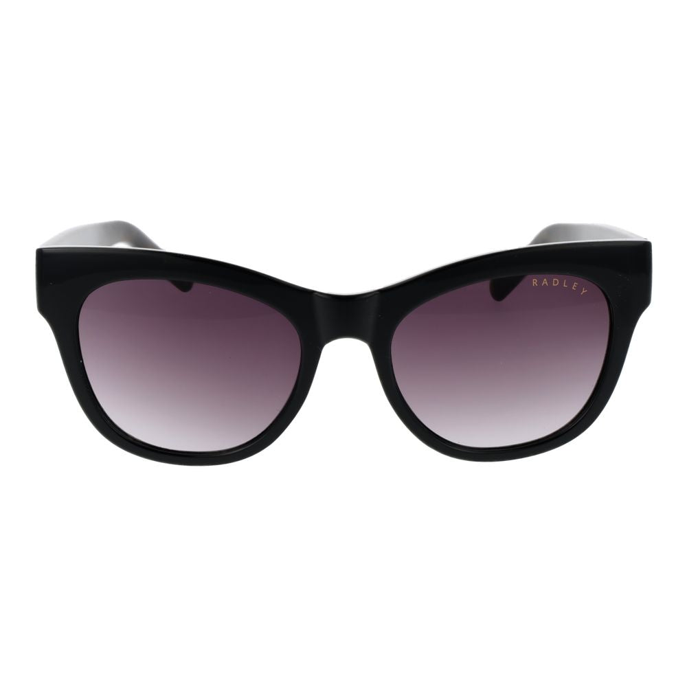Sunglasses by Radley for women in polycarbonate black features an lustrous butterfly full-rim frame design with black coloured frame detailing and polarized mirrored category-3-dark-tint lens for a lustrous aesthetic.