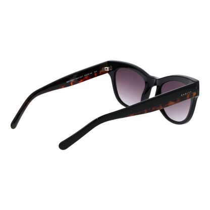 Sunglasses by Radley for women in polycarbonate black features a sumptuous silhouette, showcasing a sumptuous butterfly full-rim frame design in black coloured frame with high-performance polarized mirrored category-3-dark-tint lens.