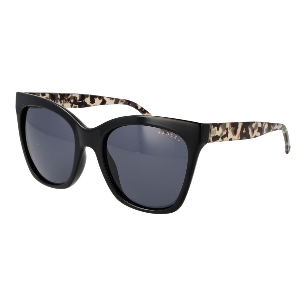 Sunglasses by Radley for women in g-850 black features an ethereal full-rim cat-eye frame design with black coloured frame frames and non-polarized category-3-dark-tint lens for a ethereal finish.