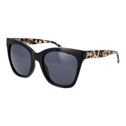 Sunglasses by Radley for women in g-850 black features an ethereal full-rim cat-eye frame design with black coloured frame frames and non-polarized category-3-dark-tint lens for a ethereal finish.
