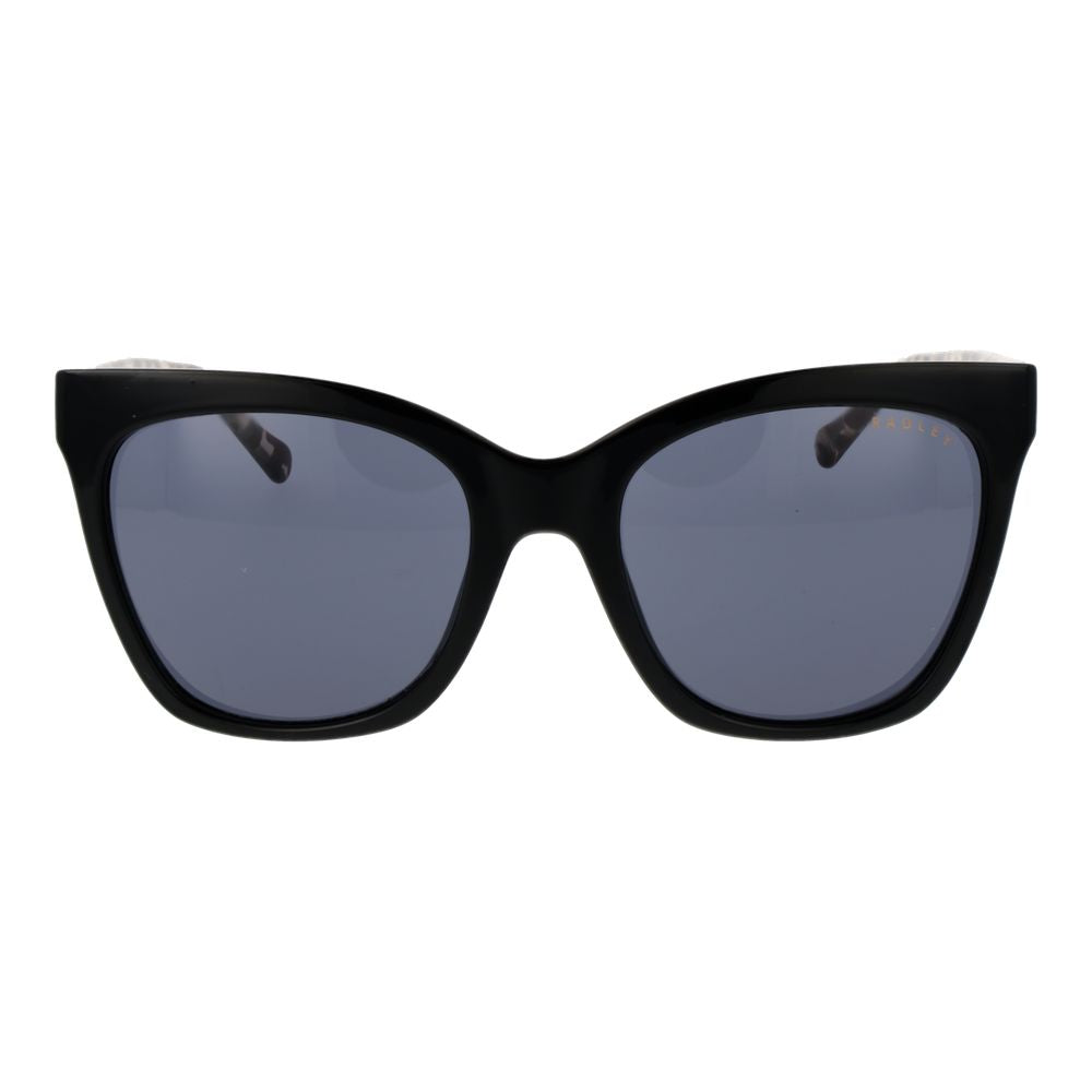 Sunglasses by Radley for women in g-850 black showcases a ethereal silhouette, featuring black coloured frame full-rim cat-eye frame design with non-polarized category-3-dark-tint lens for a ethereal finish.