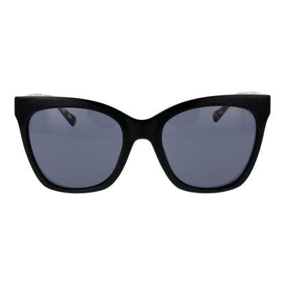 Sunglasses by Radley for women in g-850 black showcases a ethereal silhouette, featuring black coloured frame full-rim cat-eye frame design with non-polarized category-3-dark-tint lens for a ethereal finish.