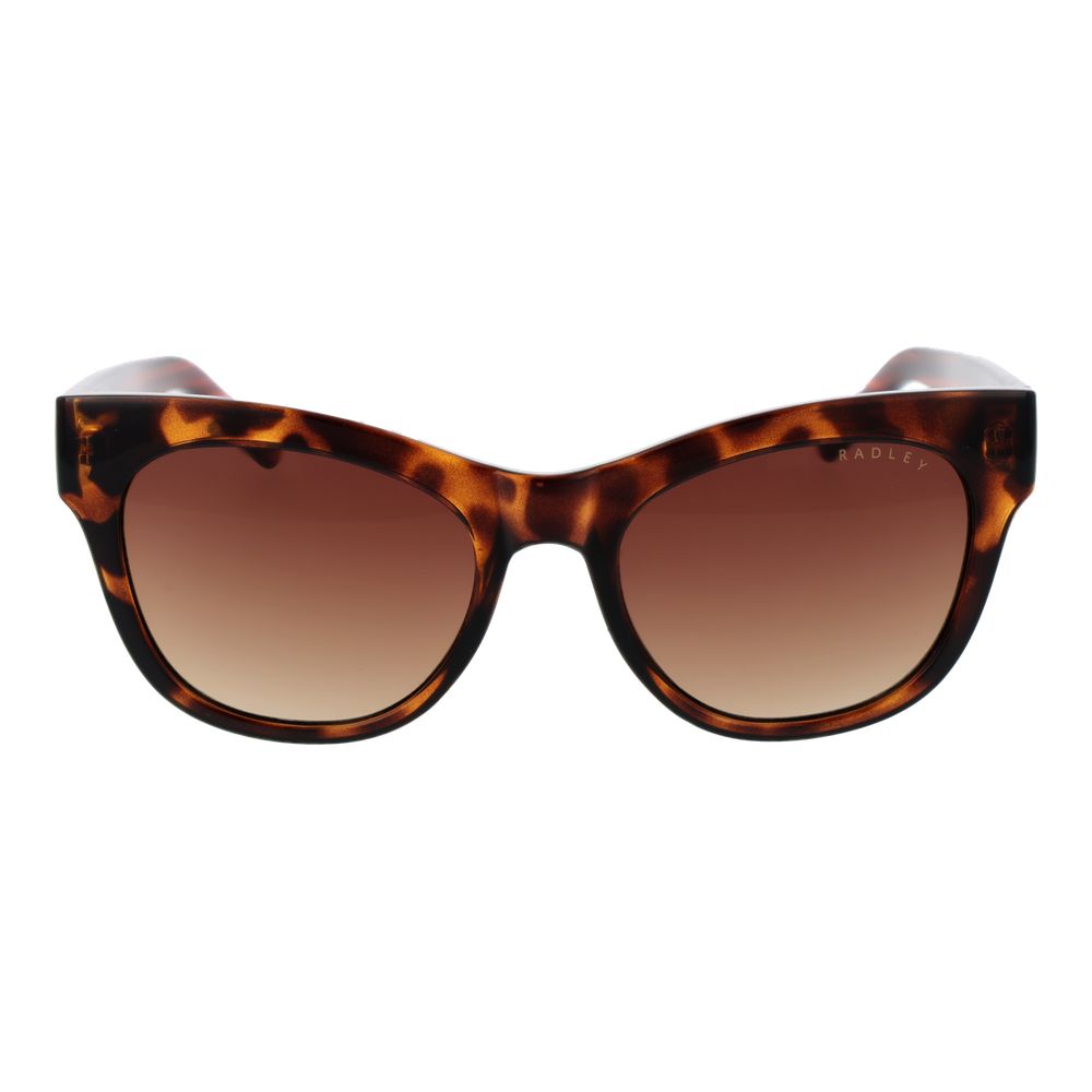 Sunglasses by Radley for women in polycarbonate and brown presents a sumptuous silhouette, featuring brown coloured frame and butterfly full-rim frame design with gradient category-3-dark-tint lens for a sumptuous look.