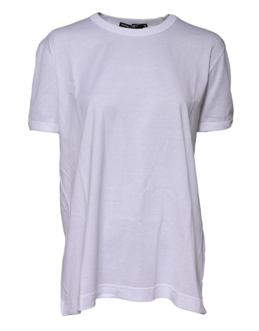 T-Shirt by Dolce & Gabbana for women in cotton white showcases a dramatic silhouette, elegantly detailed with a dramatic crew neckline and short-sleeve for a truly dramatic finish.