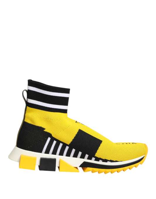Dolce & Gabbana Women's Slip On Sock Polyester Rubber & Viscose Sneakers - Black Yellow