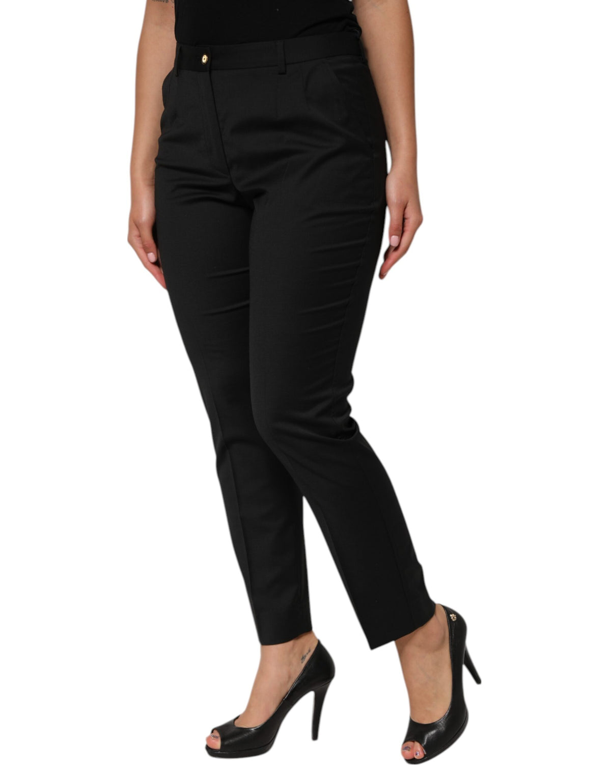 Dolce & Gabbana Women's Tapered Leg Mid Rise Polyester & Wool Jeans - Black