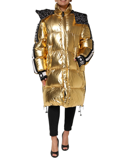 Dolce & Gabbana Women's Quilted Polyester & Polyurethane Hooded Puffer Jacket - Gold