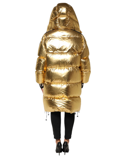 Dolce & Gabbana Women's Quilted Polyester & Polyurethane Hooded Puffer Jacket - Gold